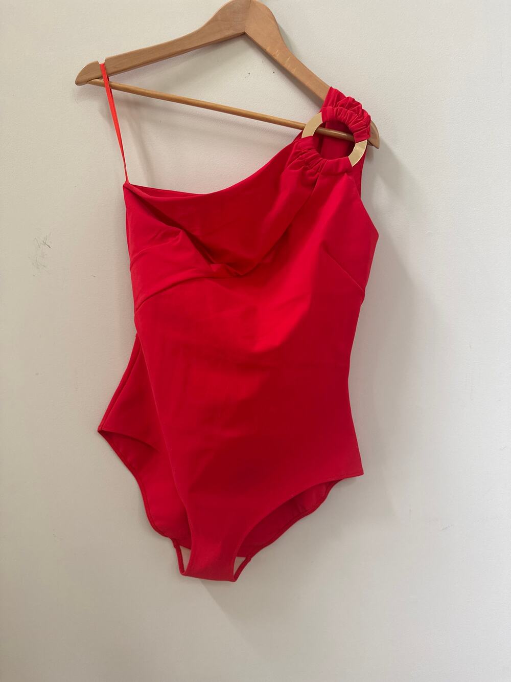 Chiara Boni La Petite Robe Asymmetric One Piece Swimsuit Red Size 46 Equals 10